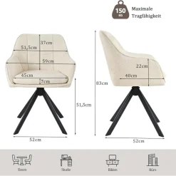 Goeurvant Drehbare Esszimmerstühle 6er Set mit Armlehnen, 360° Drehfunktion