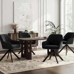 Goeurvant Drehstuhl Esszimmer 2er Set Schwarz mit Armlehne, Polsterstuhl Samt