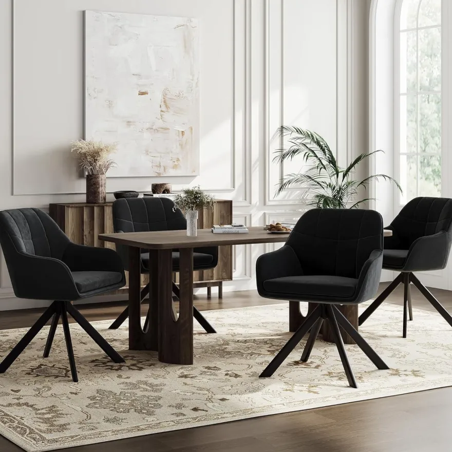 Goeurvant Drehstuhl Esszimmer 2er Set Schwarz mit Armlehne, Polsterstuhl Samt