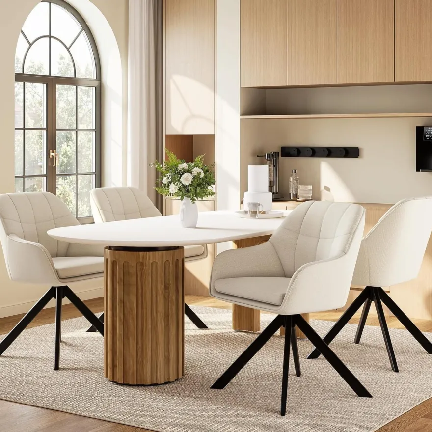 Goeurvant Drehstuhl Esszimmer Beige mit Armlehne, 6er Set drehbarer