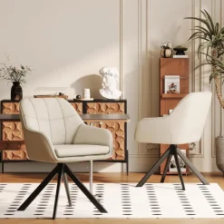 Goeurvant Drehstuhl Esszimmer Beige mit Armlehne, 6er Set drehbarer