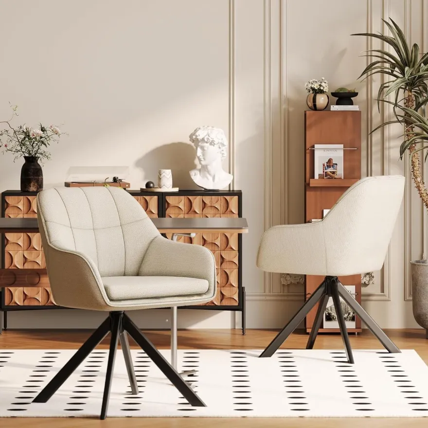 Goeurvant Drehstuhl Esszimmer Beige mit Armlehne, 6er Set drehbarer