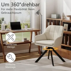 Goeurvant Drehstuhl Esszimmer Beige mit Armlehne, 6er Set drehbarer
