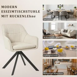 Goeurvant Drehstuhl Esszimmer Beige mit Armlehne, 6er Set drehbarer