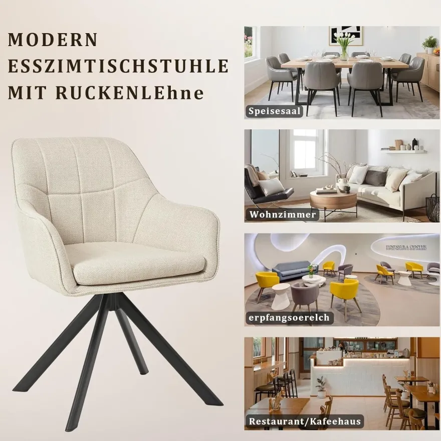 Goeurvant Drehstuhl Esszimmer Beige mit Armlehne, 6er Set drehbarer