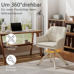 Goeurvant Esszimmerstühle Drehbar 6er Set mit Armlehne, 360° Drehbar, Moderner