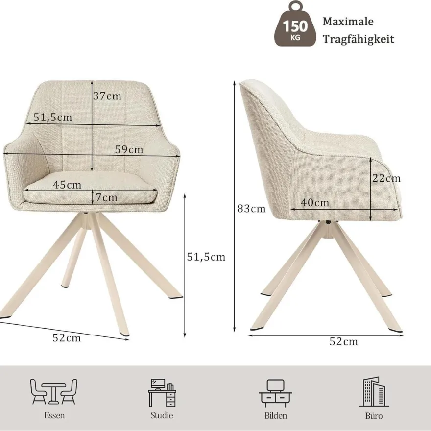 Goeurvant Esszimmerstühle Drehbar 6er Set mit Armlehne, 360° Drehbar, Moderner
