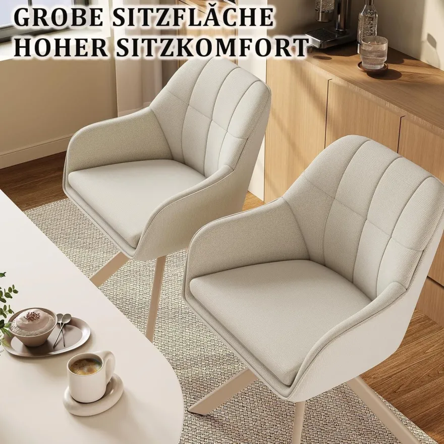 Goeurvant Esszimmerstühle Drehbar 6er Set mit Armlehne, 360° Drehbar, Moderner