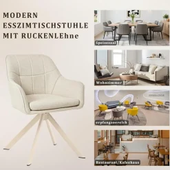 Goeurvant Esszimmerstühle Drehbar 6er Set mit Armlehne, 360° Drehbar, Moderner
