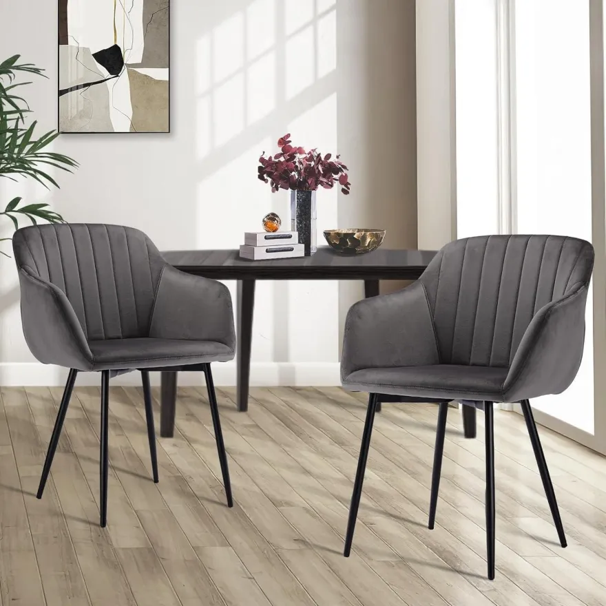 Goeurvant Esszimmerstühle 6er Set Samt Polsterstuhl mit Armlehne, Dunkelgrau