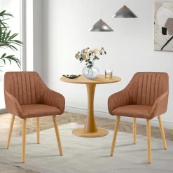 Goeurvant Esszimmerstühle 2er Set: Braun mit Armlehne und Rückenlehne Lederoptik