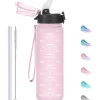 GOPPUS Kinder Trinkflasche 500ml mit Strohhalm, Zeitmarkierungen, BPA-frei
