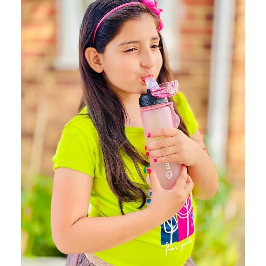 GOPPUS Kinder Trinkflasche 500ml mit Strohhalm, Zeitmarkierungen, BPA-frei