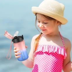GOPPUS Kinder Trinkflasche 350ml mit Strohhalm, BPA-frei, auslaufsicher, mit