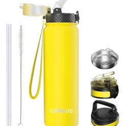GOPPUS 1L Thermosflasche mit Strohhalm, doppelwandig Edelstahl, auslaufsicher