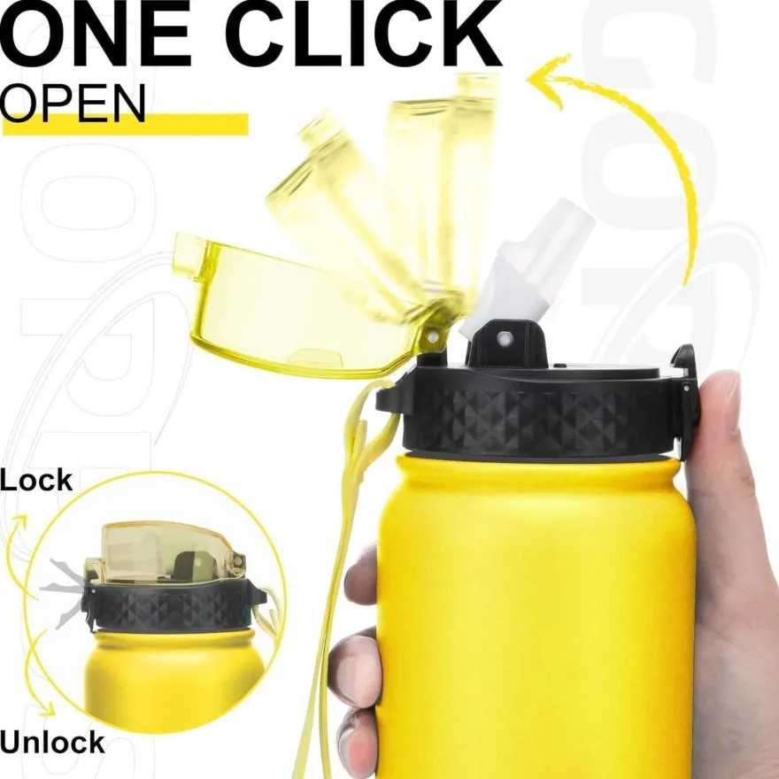 GOPPUS 1L Thermosflasche mit Strohhalm, doppelwandig Edelstahl, auslaufsicher