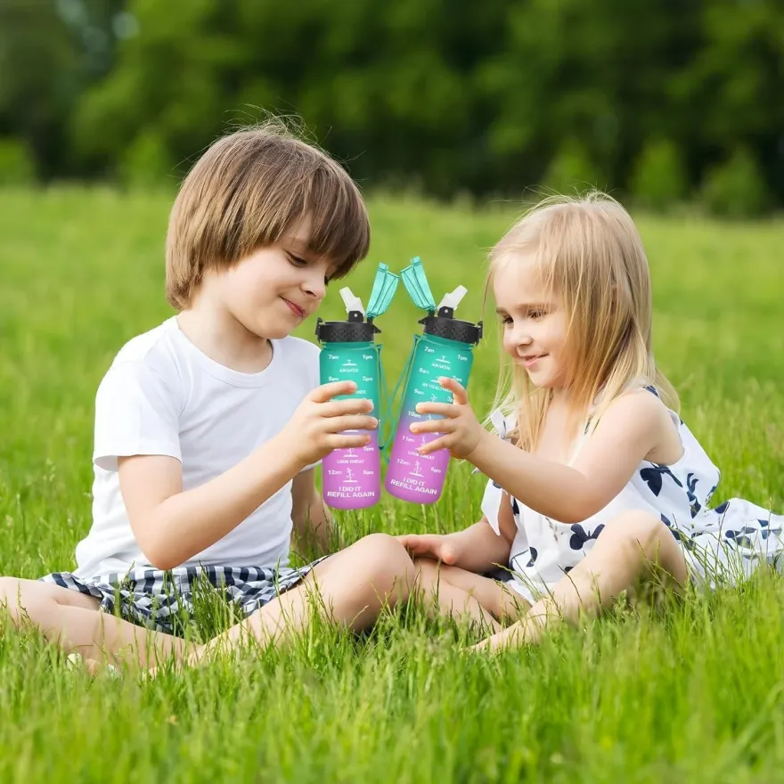 GOPPUS 500ml Kinder Trinkflasche Auslaufsicher mit Strohhalm, BPA-Frei, Grün