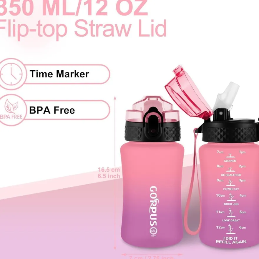 GOPPUS 350ml Kinder Trinkflasche mit Strohhalm, auslaufsicher, BPA-frei, mit