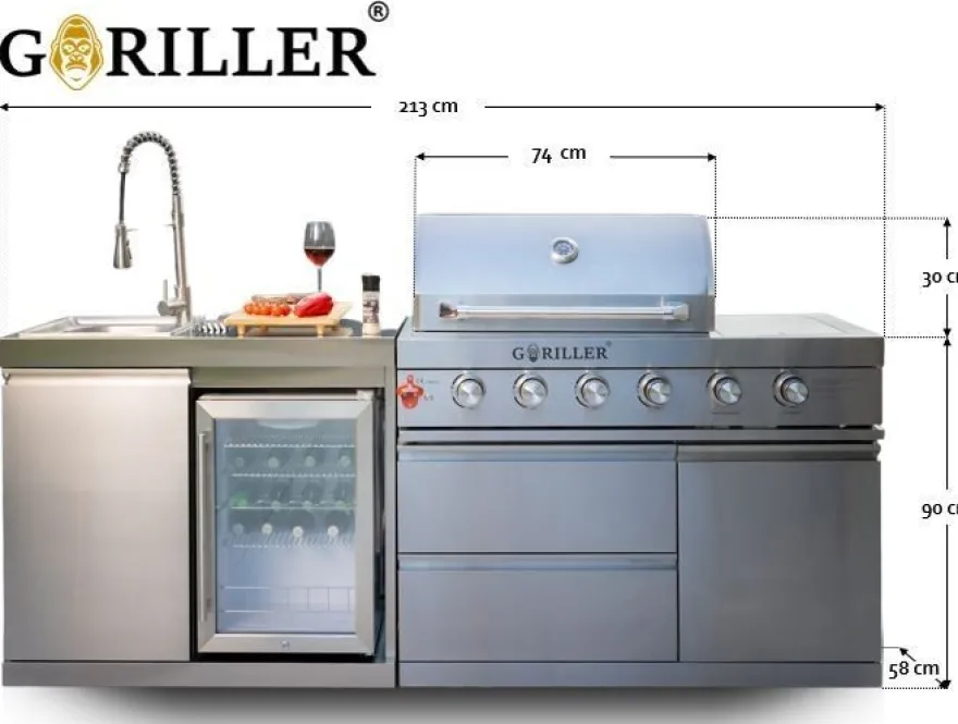 Goriller® Silverback S1 Outdoor-Küche, Gasgrill mit Kühlschrank-Waschbecken