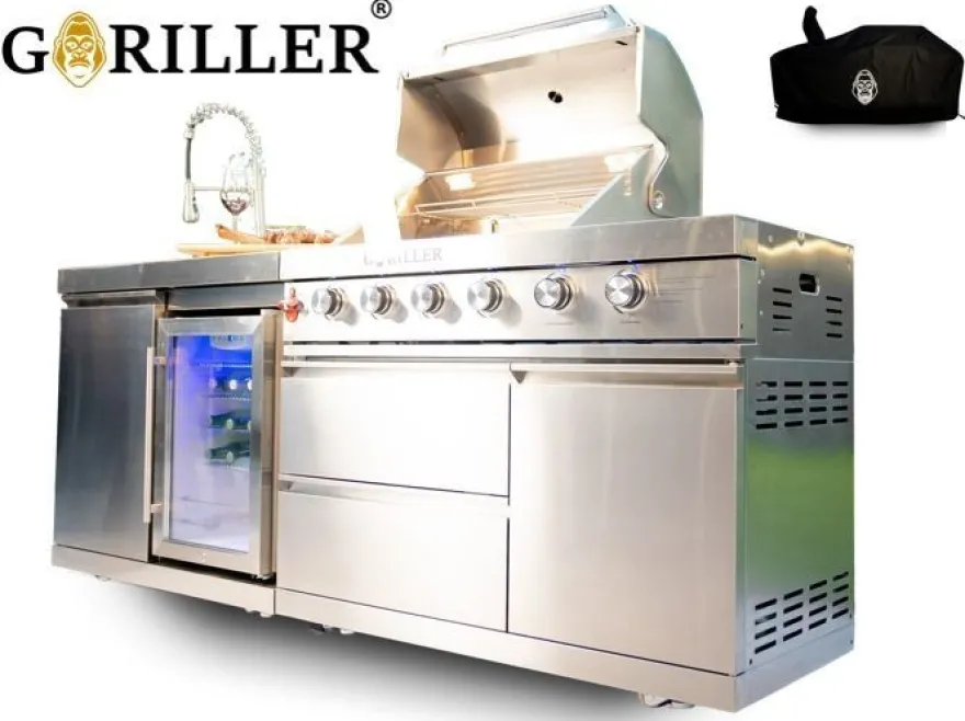 Goriller® Silverback S1 Outdoor-Küche, Gasgrill mit Kühlschrank-Waschbecken