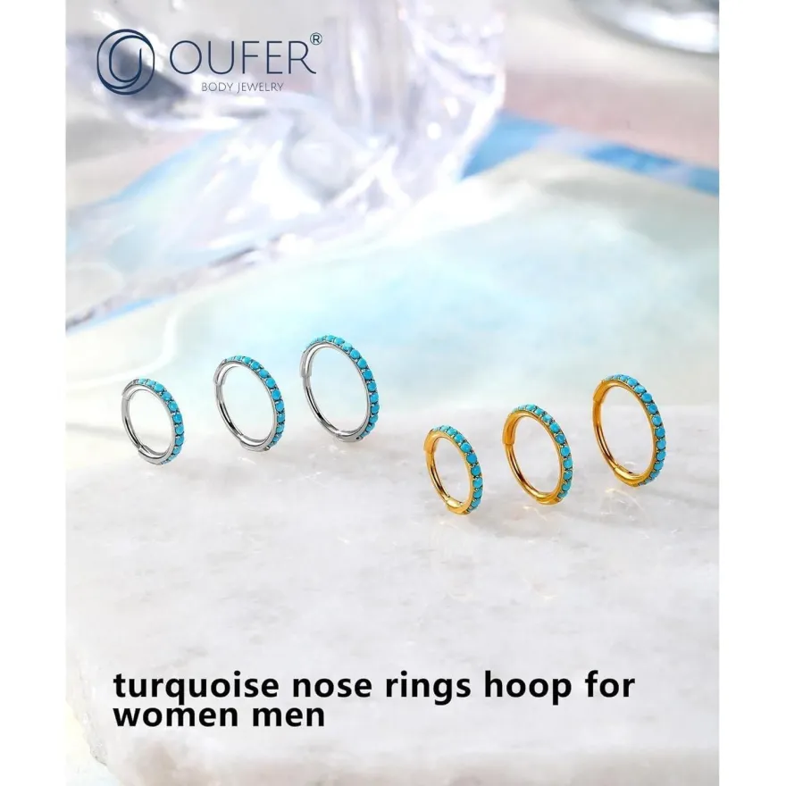 20G OUFER Chirurgenstahl Türkis Gold Nasenring 6/7/8mm Clicker Nose Hoop