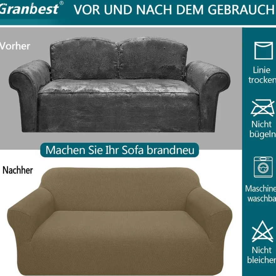 Granbest High Stretch Sofabezug Khakigrün 1-Sitzer - Moderner Jacquard