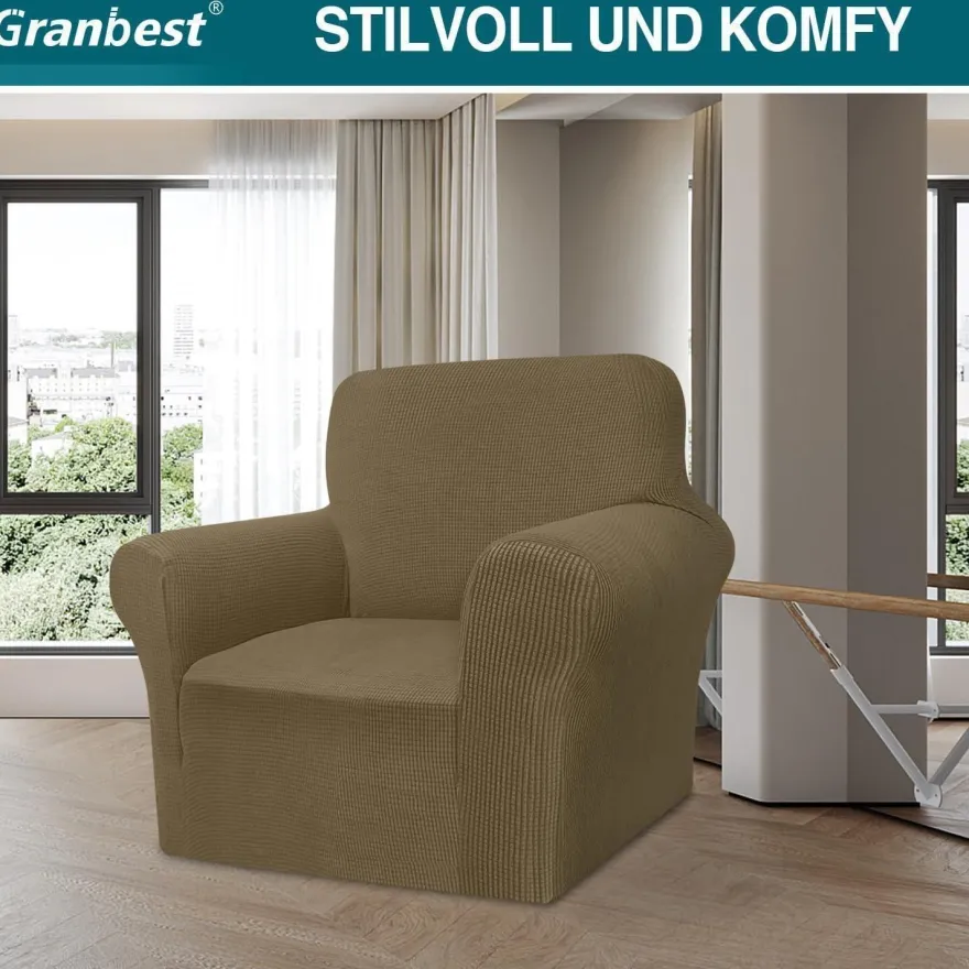 Granbest High Stretch Sofabezug Khakigrün 1-Sitzer - Moderner Jacquard
