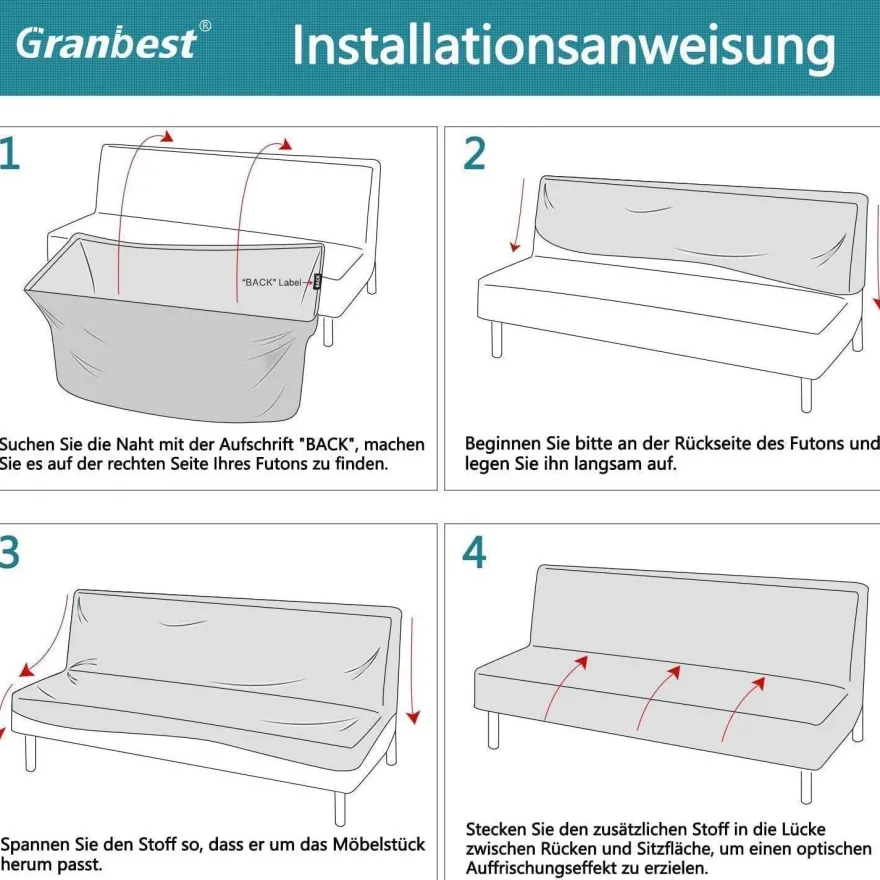 Granbest Wasserdichter Armloser Futonbezug, Hoher Stretch Sofaschutz für