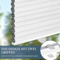 Grandekor Verdunklungsplissee Wabenplissee ohne Bohren Weiß-Weiß 85x120cm