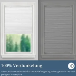 Grandekor Verdunklungsplissee Wabenplissee ohne Bohren Weiß-Weiß 85x120cm