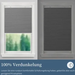 Grandekor Verdunklungsplissee Wabenplissee ohne Bohren Weiß-Dunkelgrau 70x100cm