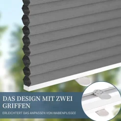 Grandekor Verdunklungsplissee Wabenplissee ohne Bohren Weiß-Dunkelgrau 70x100cm