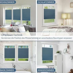 Grandekor Verdunklungsplissee Wabenplissee ohne Bohren Klemmfix Weiß-Blau