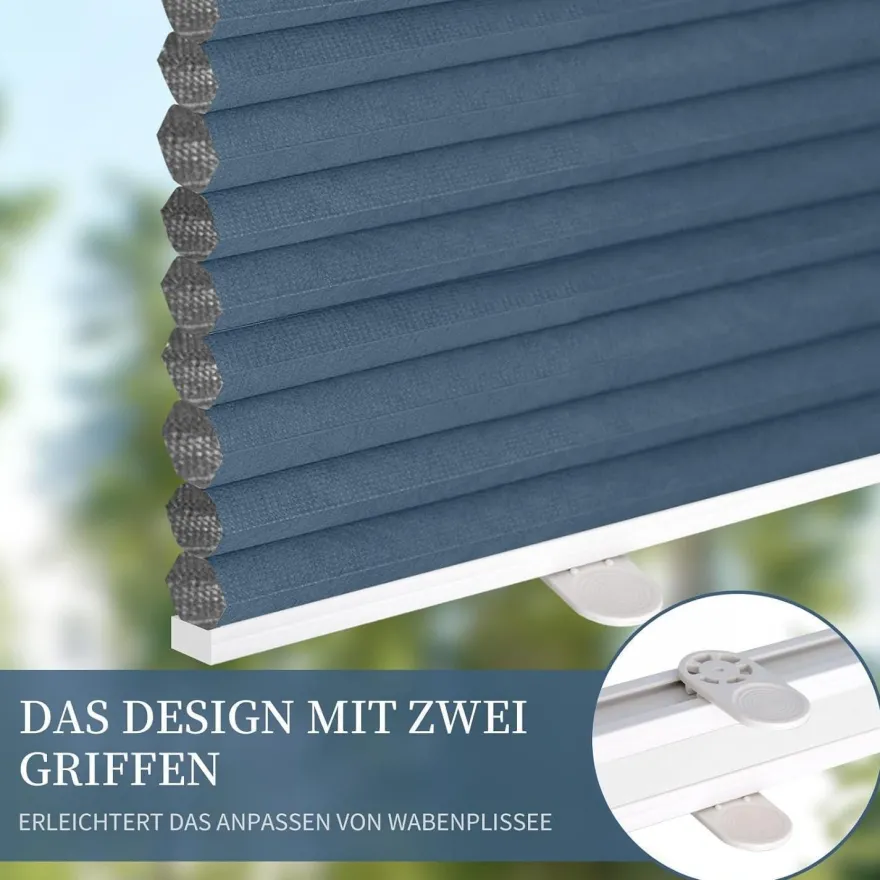 Grandekor Verdunklungsplissee Wabenplissee ohne Bohren Klemmfix Weiß-Blau