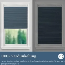 Grandekor Verdunklungsplissee Wabenplissee ohne Bohren Klemmfix Weiß-Blau