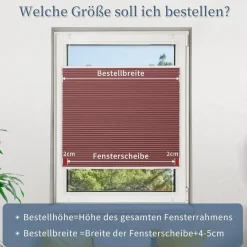 Grandekor Verdunklungsplissee Wabenplissee ohne Bohren Klemmfix Weiß-Weinrot