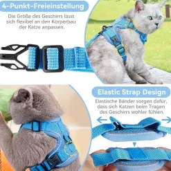 Grantop Verstellbares Katzengeschirr Ausbruchsicher mit Leine Set, Softgeschirr