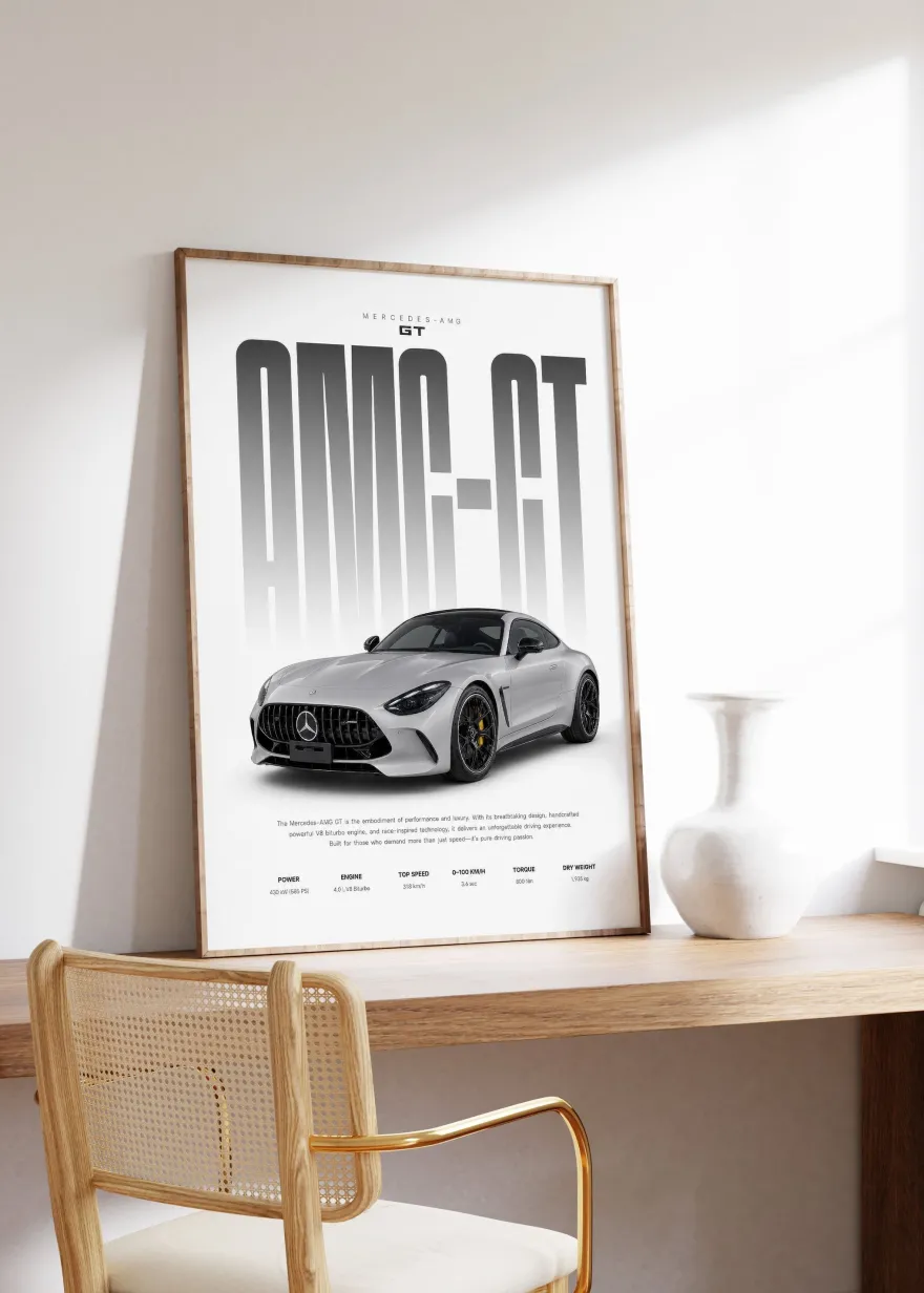 Grauer Sportwagen Poster · Geschenkidee · Luxus Coupé Wandbild · Deko Print o