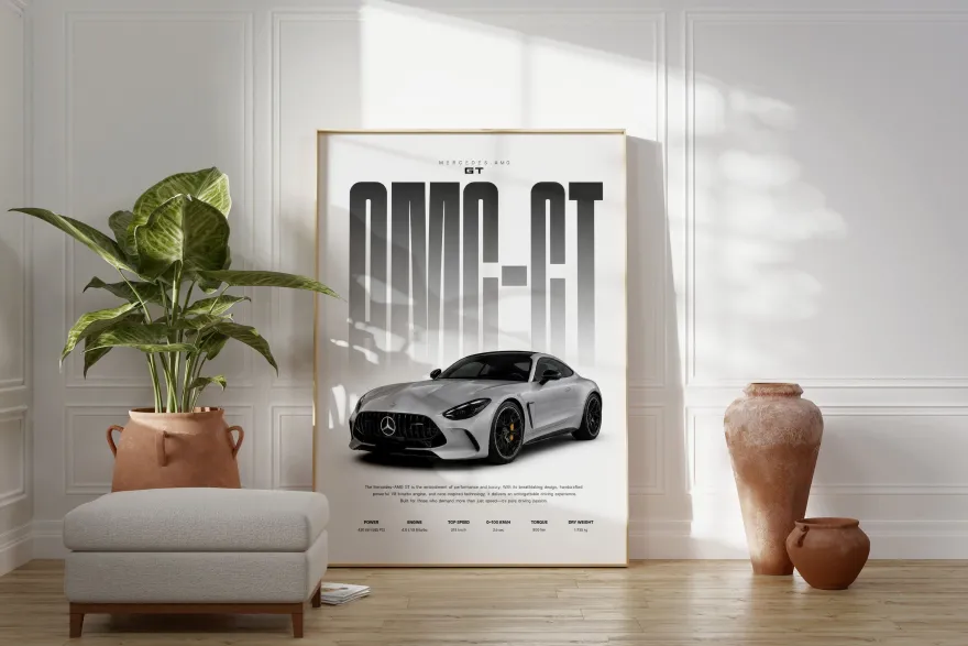Grauer Sportwagen Poster · Geschenkidee · Luxus Coupé Wandbild · Deko Print o