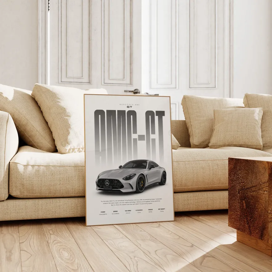 Grauer Sportwagen Poster · Geschenkidee · Luxus Coupé Wandbild · Deko Print o