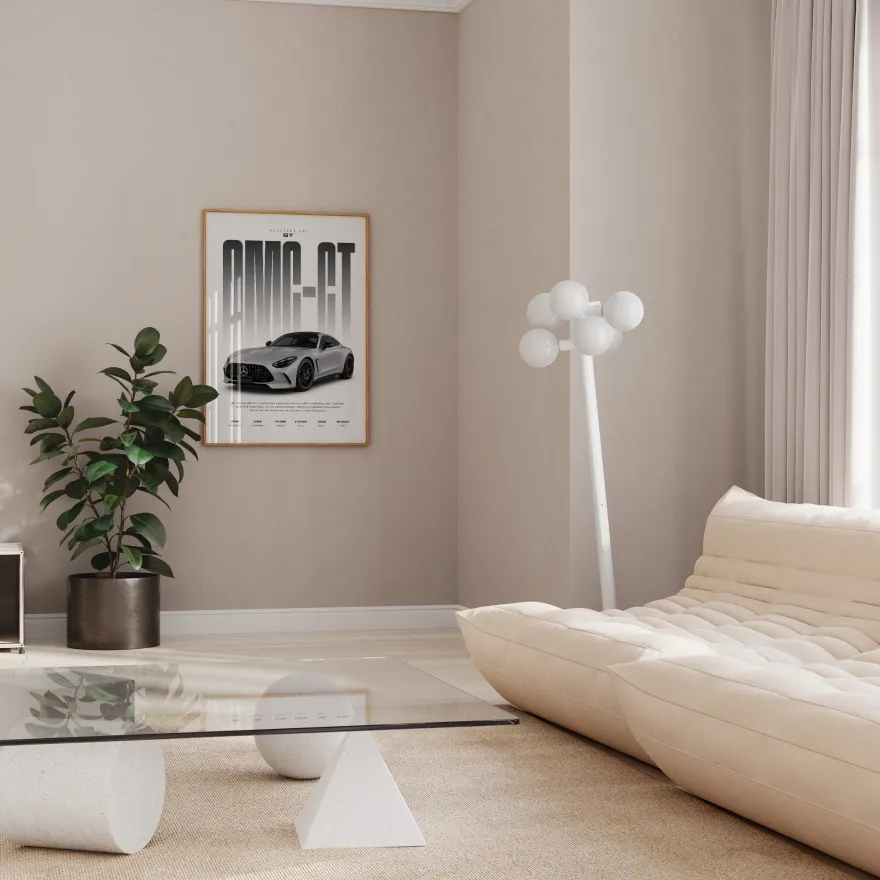 Grauer Sportwagen Poster · Geschenkidee · Luxus Coupé Wandbild · Deko Print o