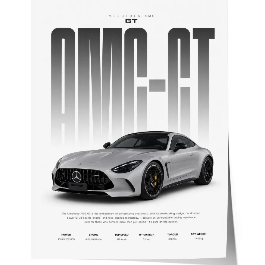 Grauer Sportwagen Poster · Geschenkidee · Luxus Coupé Wandbild · Deko Print o