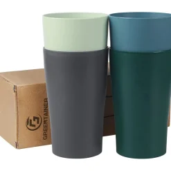 Greentainer 4er Becher Set 400ml aus PP, Unzerbrechlich, Wiederverwendbar
