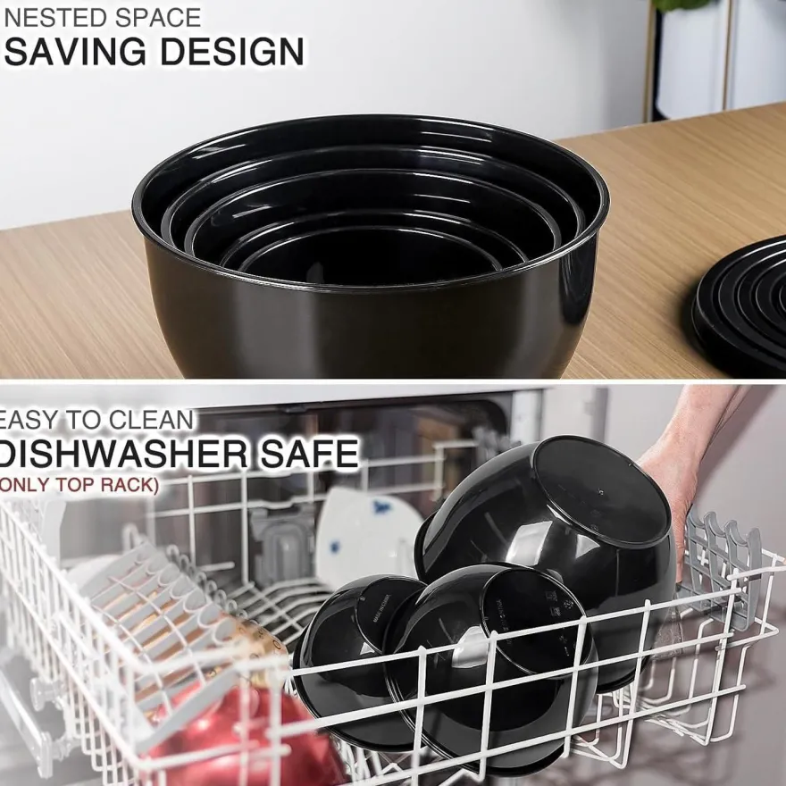 Greentainer 10-teiliges Salatschüssel Set mit Deckel aus Kunststoff, stapelbare