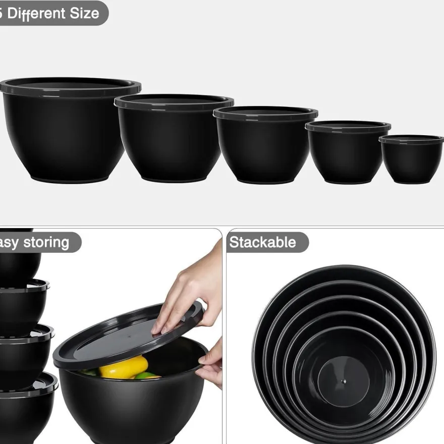 Greentainer 10-teiliges Salatschüssel Set mit Deckel aus Kunststoff, stapelbare