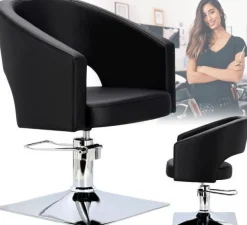 Greta Friseurstuhl mit Chromfußstütze, ergonomisch & stilvoll, schwarz