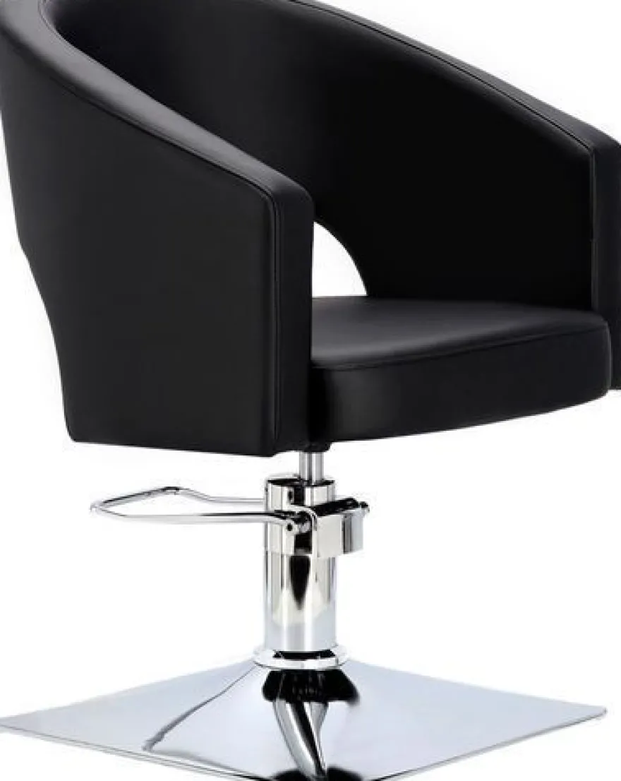 Greta Friseurstuhl mit Chromfußstütze, ergonomisch & stilvoll, schwarz