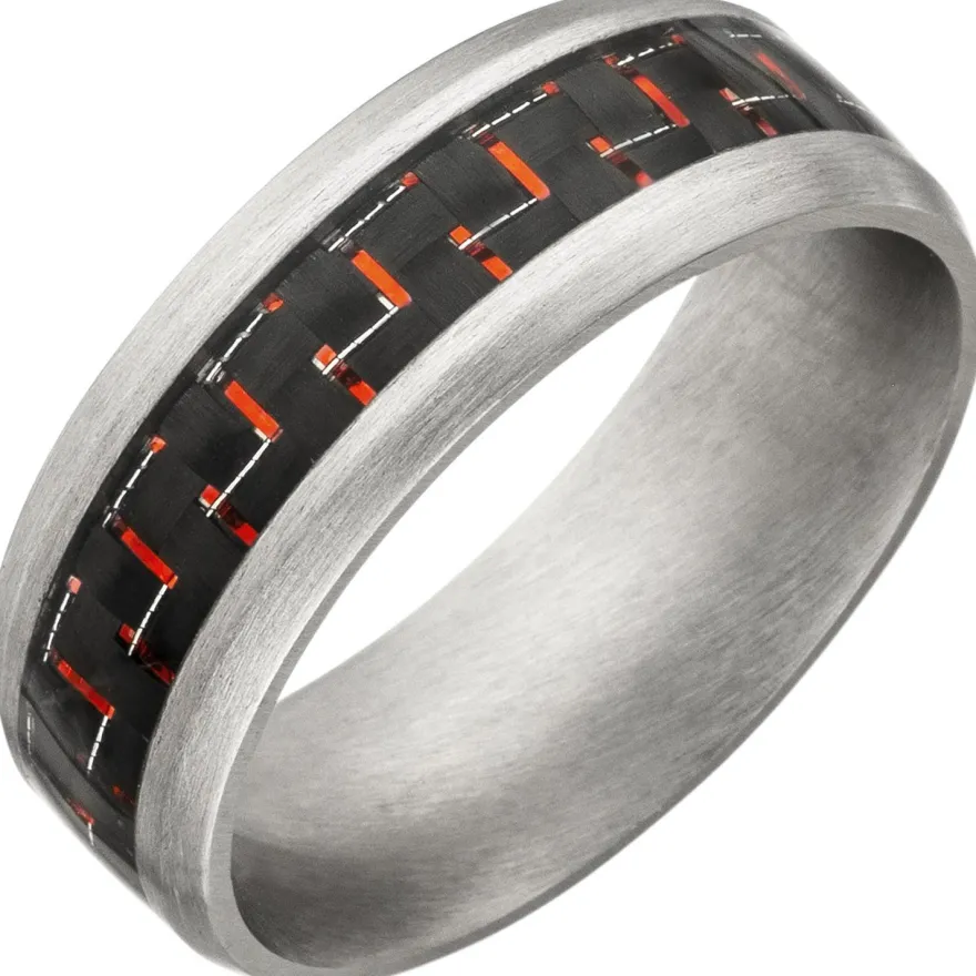 Gr. 64 - Herren Ring Edelstahl matt Carbon-Einlagen roten Effekten Herrenring