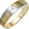 Gr. 70 - Herren Ring 585 Gold Gelbgold Weißgold mattiert 2 Diamanten Brillanten