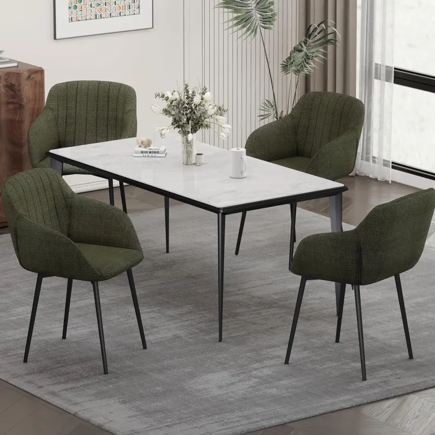 Grüne Esszimmerstühle 2er Set Armlehne Polsterstuhl Metallbeine